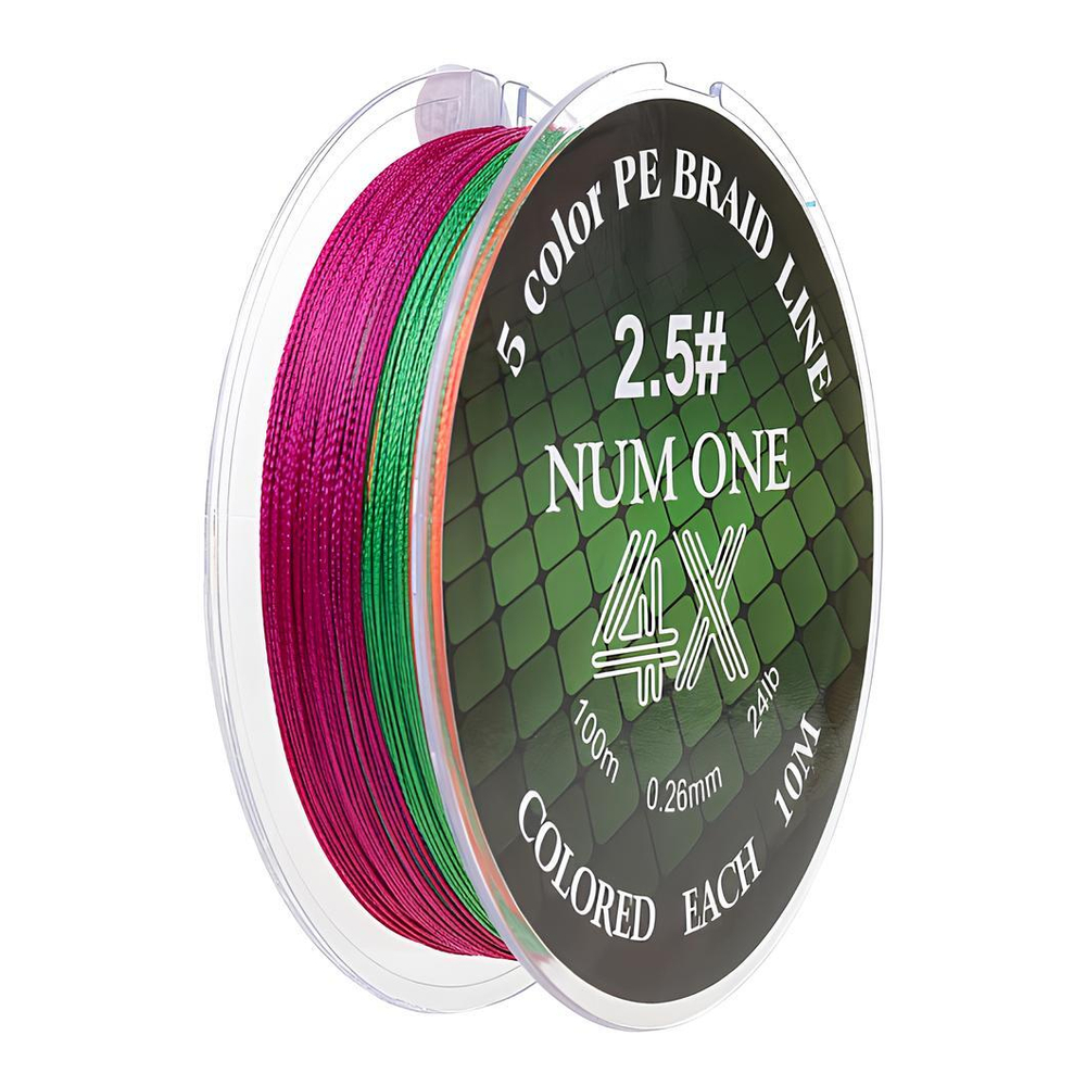 Шнур NUM ONE PE4X-100M 2.5#/0,260 mm Multi Colour