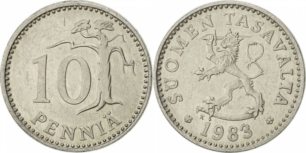 Финляндия 10 пенни, 1983 - 1990 Сосна XF