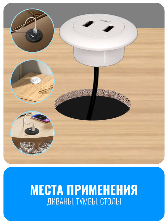 Розетка врезная USB+Type-C Smart Aura