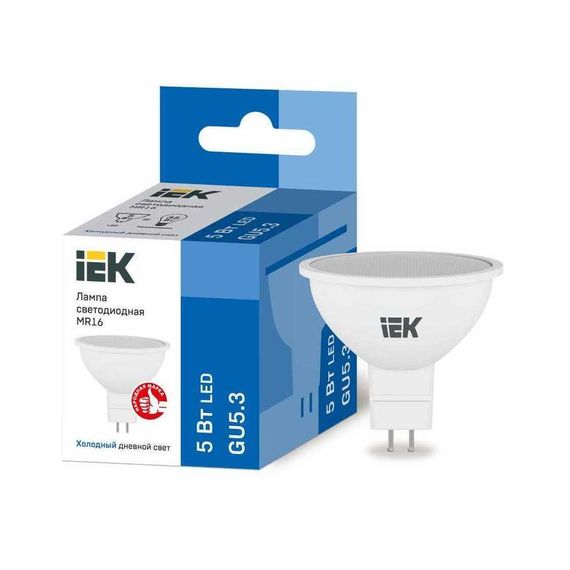 Лампа светодиодная IEK GU5.3 5W 6500K матовая LLE-MR16-5-230-65-GU5