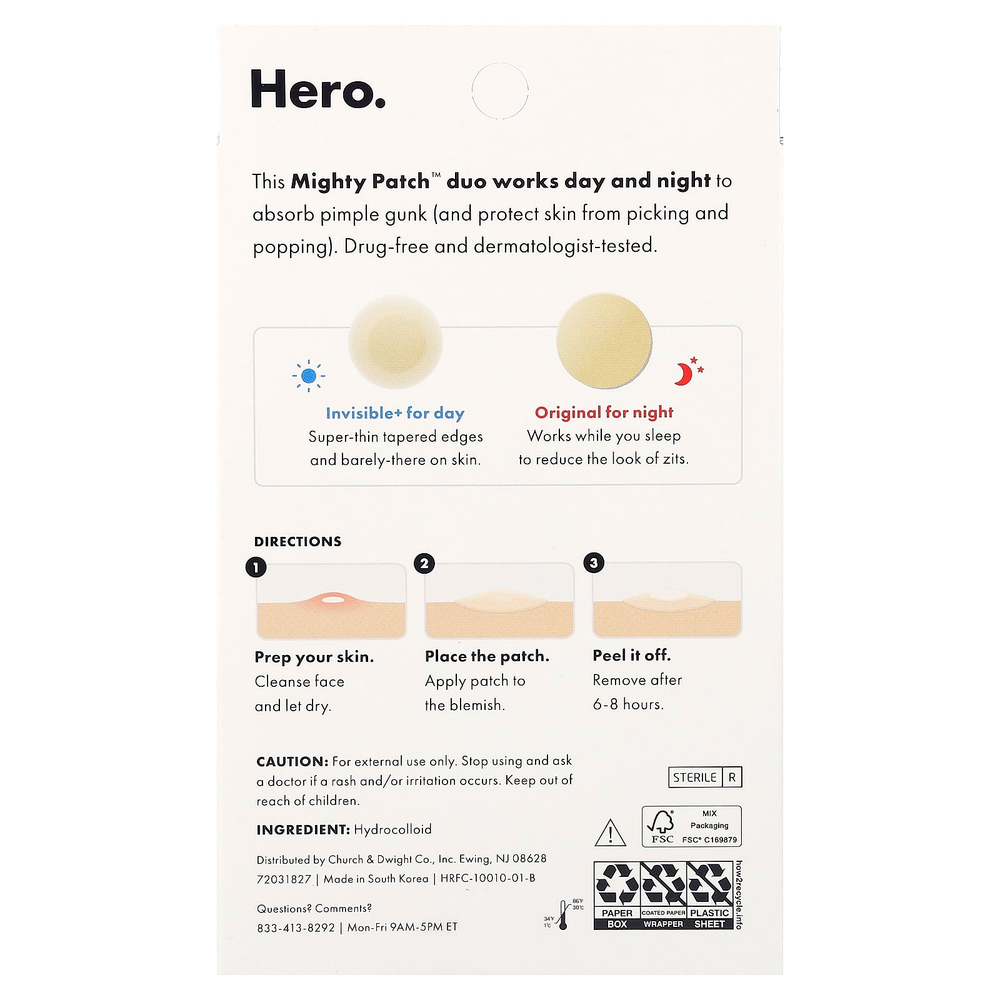 Hero Cosmetics, Mighty Patch™, день и ночь, 36 гидроколлоидных патчей