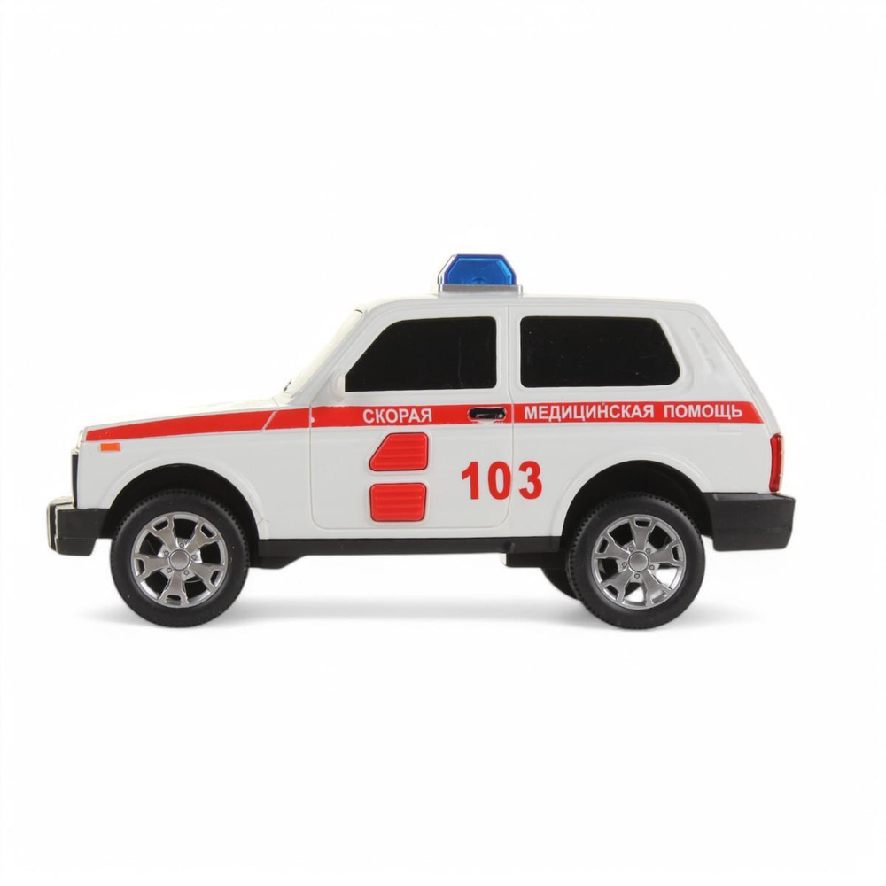 Модель ин. пласт. "Lada 4x4 Urban. Скорая" 19,см, свет/звук, открыв. двери (Технопарк)