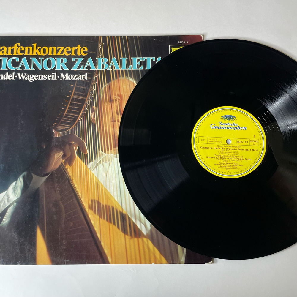 Винтажная виниловая пластинка LP Nicanor Zabaleta, Handel Гендель, Wagenseil, Mozart Моцарт, Harfenkonzerte Концерты Для Арфы (Германия 1977) Deutsche Grammophon