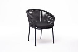 "Бордо" стул плетеный из роупа, каркас алюминий темно-серый (RAL7024) шагрень, роуп серый 15мм, ткань темно-серая 027