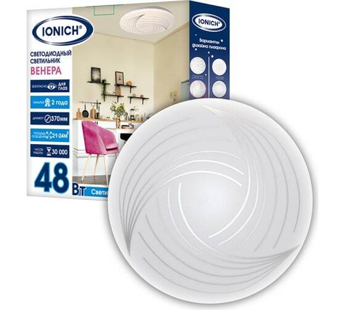 IONICH св-к св/д декоративный 48W(3300lm) 6500K 6K 370x60 IP20 серия 2218 Венера" 1752