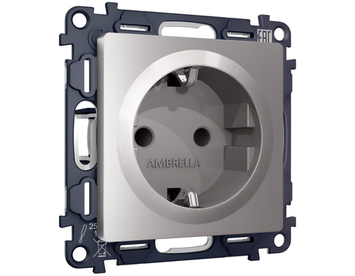 MA507010 Комплект механизма электрической розетки ALFA Сталь матовый с/з с шторками QUANT (AP5070, VM141)