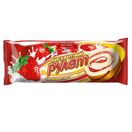 Рулет Бисквитный клубника со сливками 175 гр