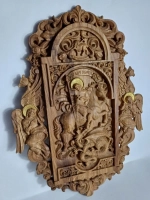 Освященная Икона Георгий Победоносец резная рама из дуба