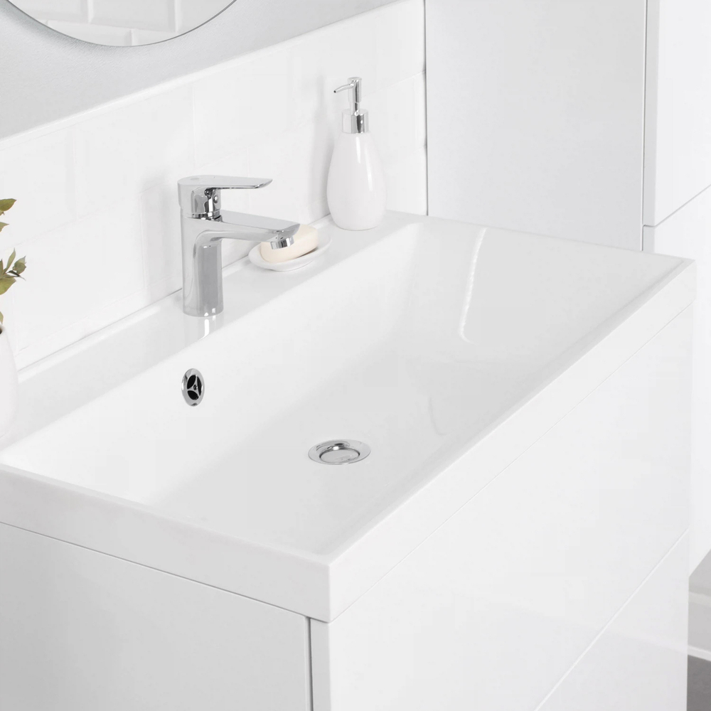 Комплект тумба ICON 80 (800х451х588) подвесная с раковиной CLARISSA 80 Белый глянец