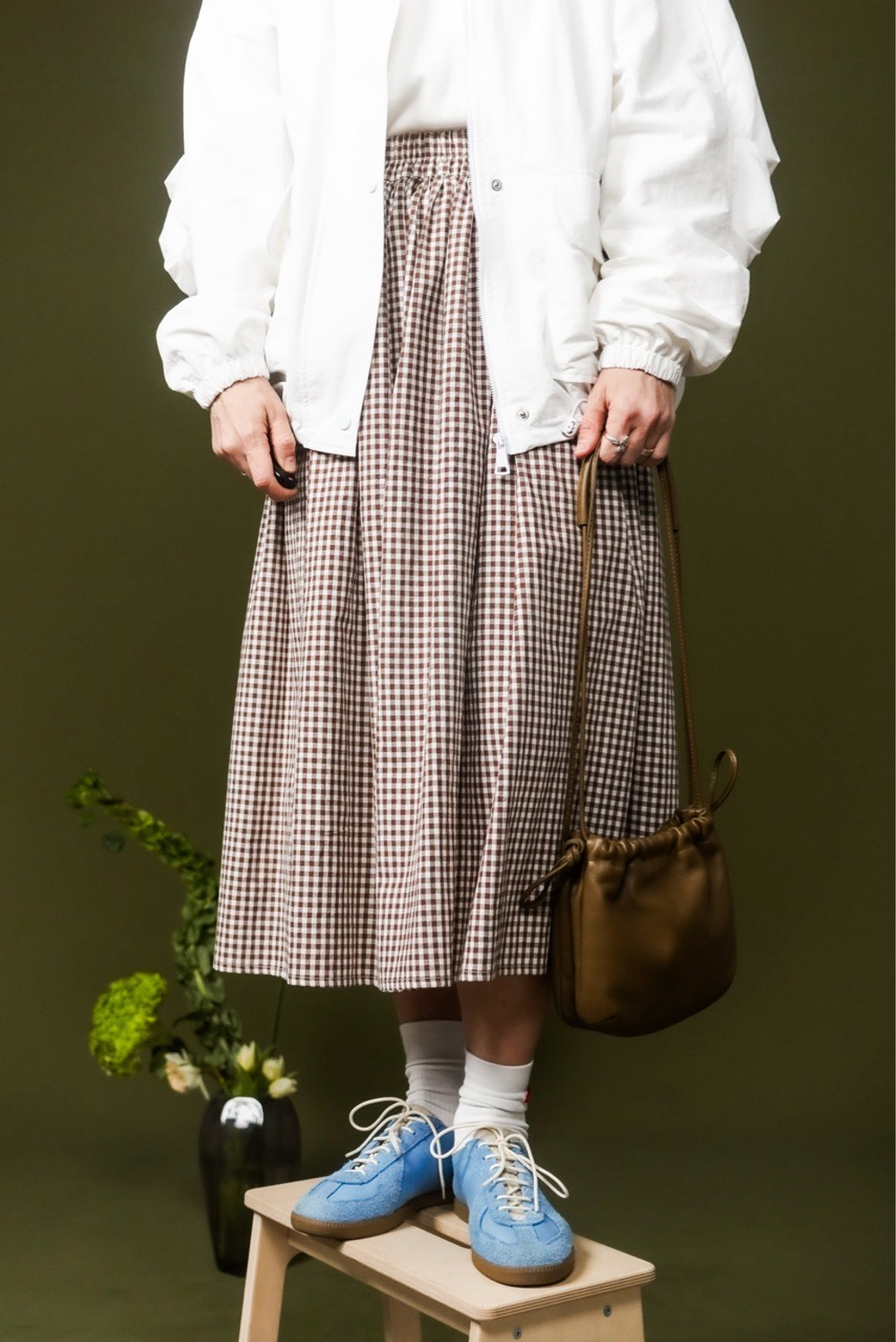 Юбка из хлопка, коричневая клетка