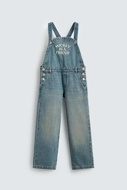 ZARA Х DISNEY ДЖИНСОВЫЙ КОМБИНЕЗОН С ВЫШИВКОЙ MICKEY MOUSE, БИРЮЗОВЫЙ
