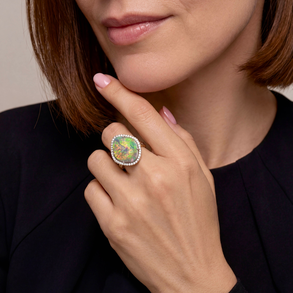 Кольцо с Опалом, Жёлтыми Сапфирами и Бриллиантами, R0031-2/1