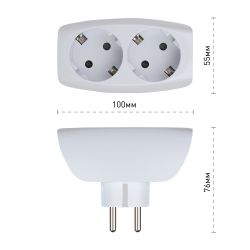 Разветвитель электрический ЭРА SP-2e-W на 2 розетки с заземлением со шторками 16А белый