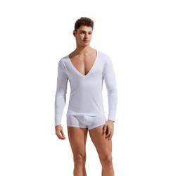 Мужской лонгслив белый с глубоким V-вырезом GAUVINE 5004