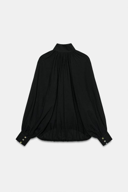 ZARA РУБАШКА С ВОРОТНИКОМ-СТОЙКОЙ ZW, ЧЕРНЫЙ