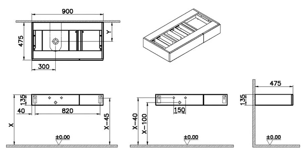 Тумба с раковиной VitrA Origin 90 см L 65673, черный дуб