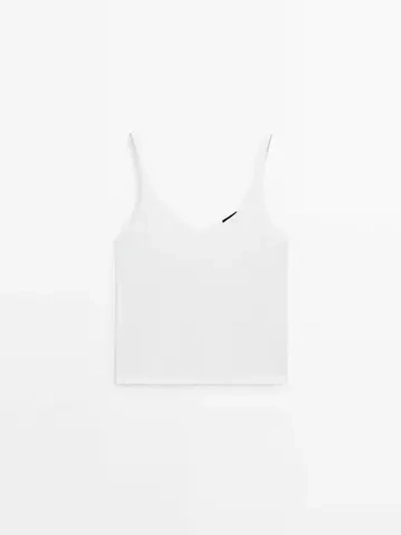 Massimo Dutti Топ из 100% хлопка с бретелями, белый