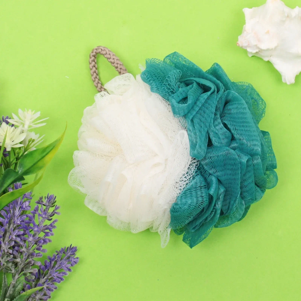 Мочалка нейлоновая «Premium - NATARIO», цвет белый / бирюзовый, 19*12см, 50гр (зип пакет и наклейка Ultramarine)✦