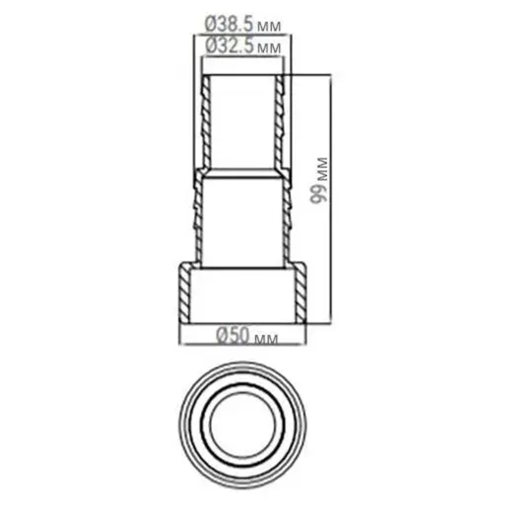 Соединитель шланга Aquaviva, клеевой (32/38х50 мм)