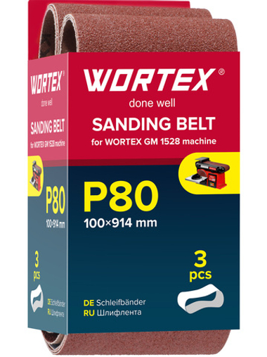 Шлифлента 100x914 мм P80 бесконечная 3 шт. для станка WORTEX GM 1528