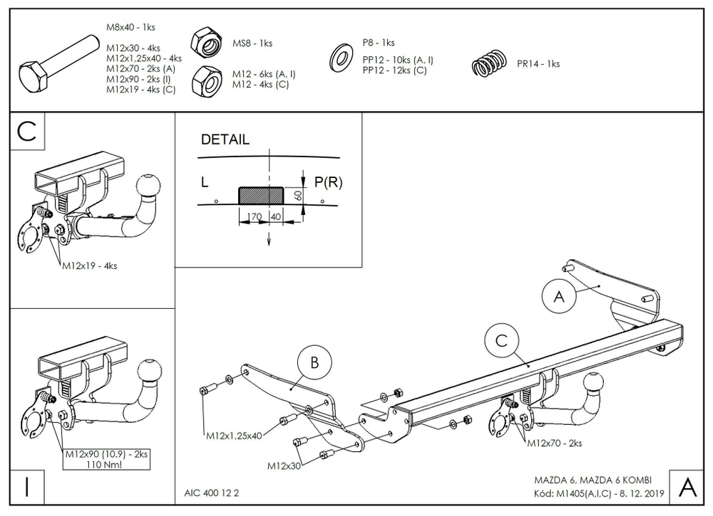 Фаркоп оцинкованный Galia M140C для MAZDA 6 2012-(паспорт и сертификат в комплекте)(без электрики)