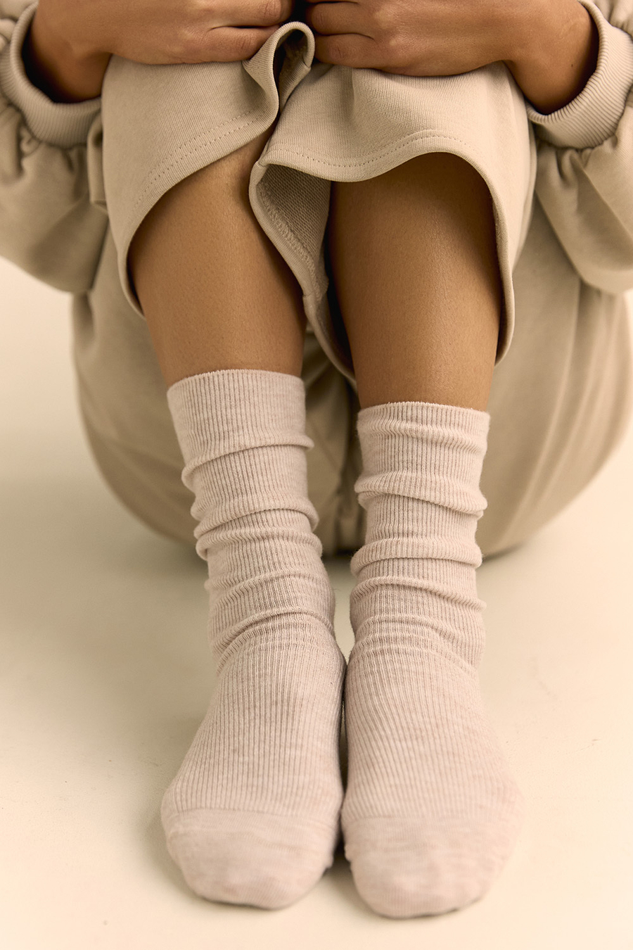 Носки в рубчик длинные с добавлением шерсти Бежевый
