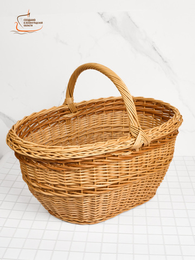 Корзина грибная для походов в лес, для дачи, хранения, овальная 30 литров, 55х36х26,5 см, высота с ручкой 38 см