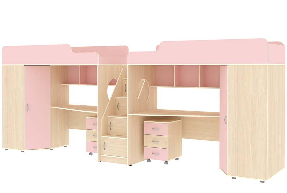 Двухъярусная кровать КарИВи Легенда 4.5 80х190  Дуб Молочный Розовый