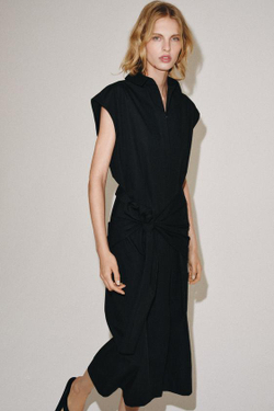 ZARA ПЛАТЬЕ-РУБАШКА С ПОЯСОМ — ZW COLLECTION, ЧЕРНЫЙ