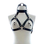 Черная портупея на грудь с кляпом и зажимами для сосков (Размер: S-M) (Цвет: черный)