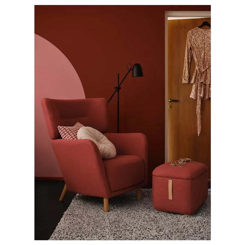 Кресло с подлокотником и пуф - IKEA OSKARSHAMN, 82х96х101 см, красный, ОСКАРСХАМН ИКЕА