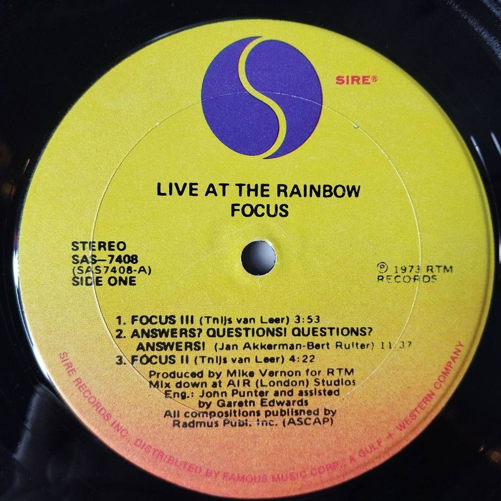 Винтажная виниловая пластинка LP Focus Live At The Rainbow (USA 1973) Hocus Pocus