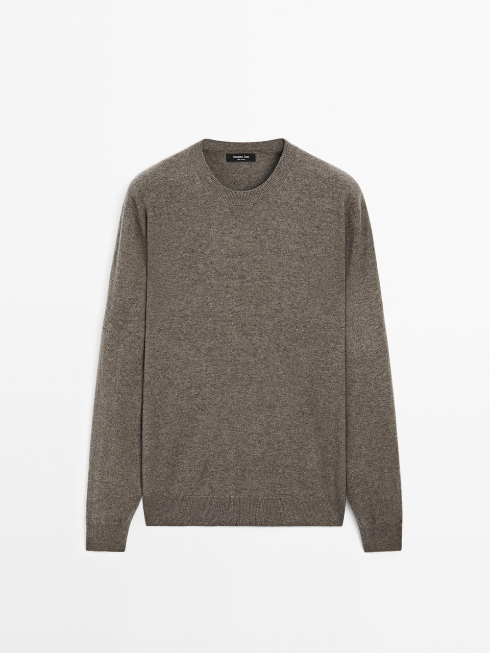 Massimo Dutti Свитер из смесовой шерсти с круглым вырезом, темный хаки