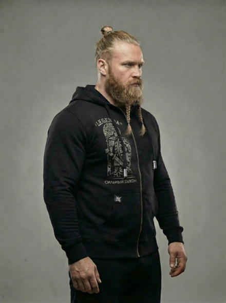 Толстовка с капюшоном и карманом на молнии мужская LEGENDA Варяги черная