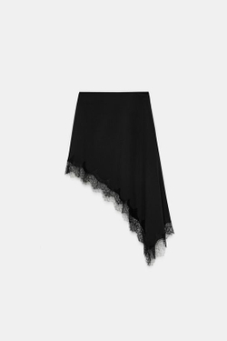 ZARA ЮБКА АСИММЕТРИЧНОГО КРОЯ С КРУЖЕВОМ — ZW COLLECTION, ЧЕРНЫЙ