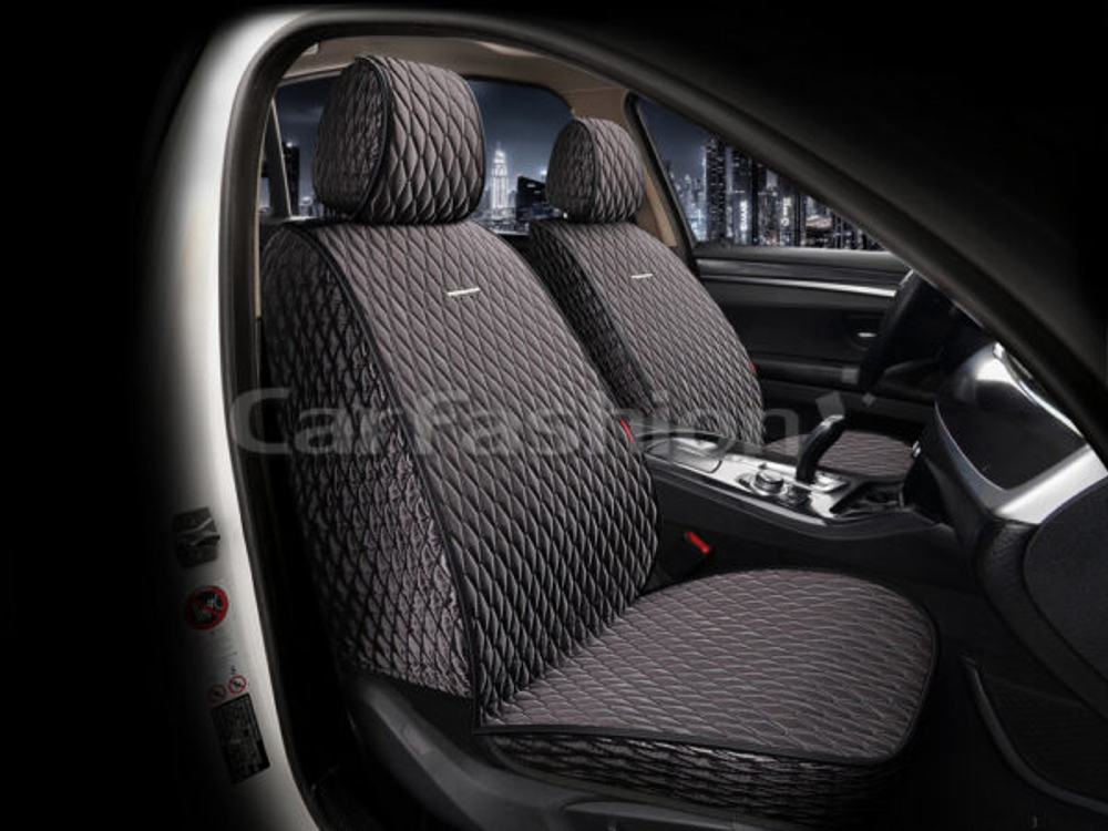Накидки сидений Перед CarFashion (2шт) -Фронт «ICEBERG FRONT» 26188 -ШЕЛК иск серый/черный/т.серый