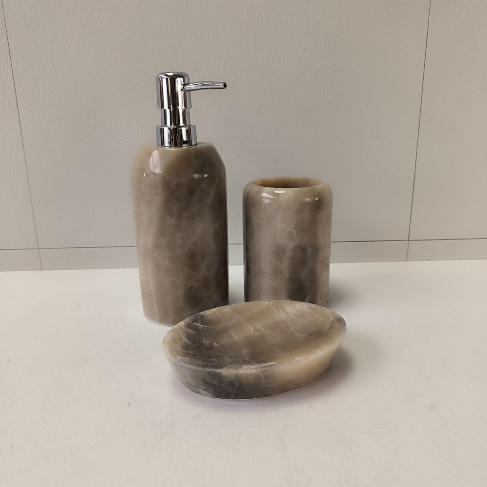 Набор из оникса 3 предм Grey NO-63263  дозатор, стаканчик, мыльница 151
