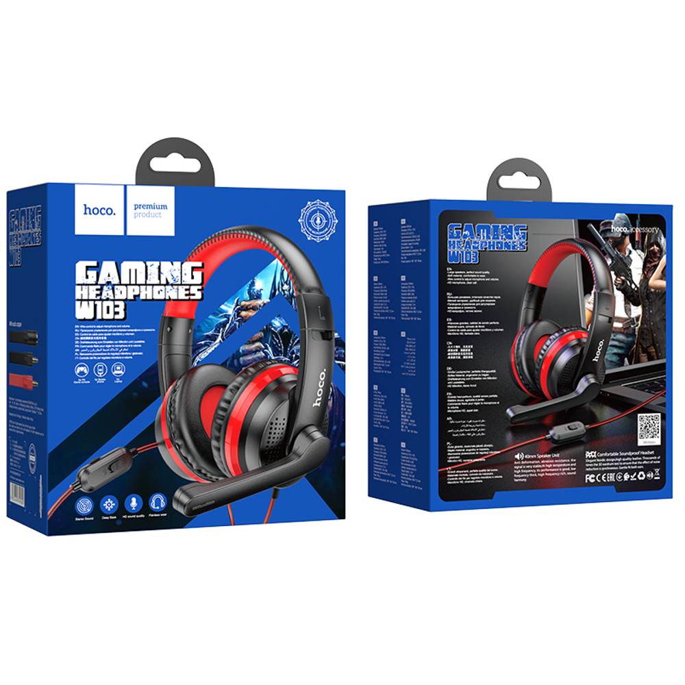 Игровые наушники с микрофоном Hoco W103 Magic tour gaming headphone Red Красные