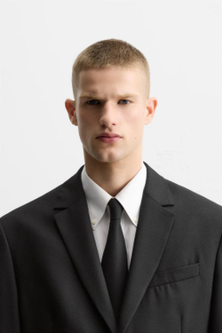 ZARA ГАЛСТУК ИЗ 100% ШЕРСТИ С РЕЛЬЕФНЫМ УЗОРОМ, ЧЕРНЫЙ