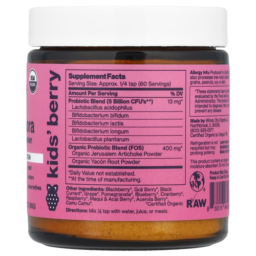 Sunbiotics, Kids Friendlier Flora, пробиотики и пребиотики в порошке, ягоды, 5 млрд КОЕ, 56 г (2 унции)
