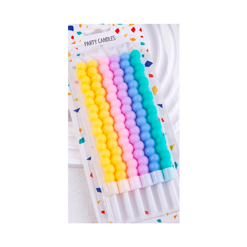 Свечи тортовые классические "Пузыри" (Пастель разноцветная) с держателями 6 шт