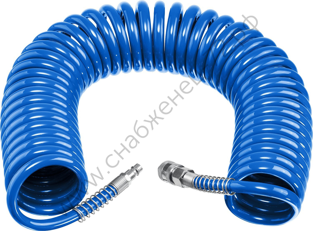 ЗУБР 15 м, 6 х 8 мм, 15 бар, воздушный спиральный шланг с фитингами рапид, Профессионал (6473-15)