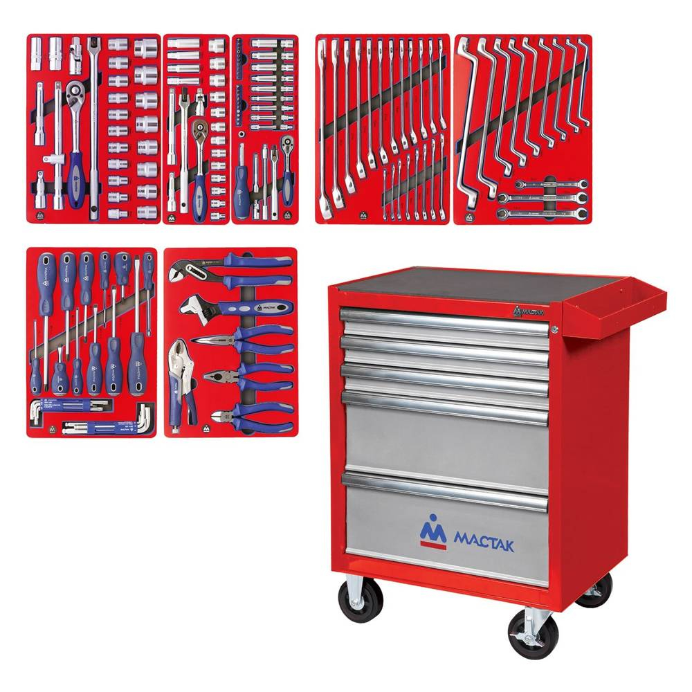 Набор инструментов "СТАРТ" в красной тележке, 161 предмет МАСТАК 52-05161R