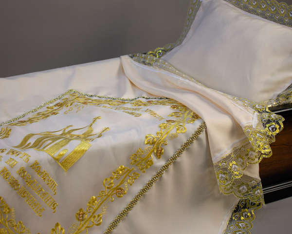 Комплект ритуальный "Вышивка на сетке Храм" габардин бежевый