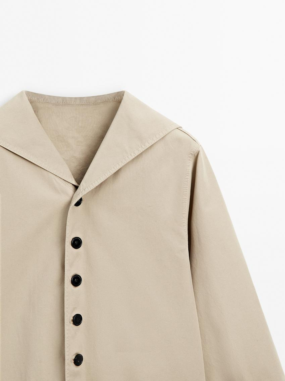 Massimo Dutti Тренч из 100% хлопка с отложным воротником, песочный