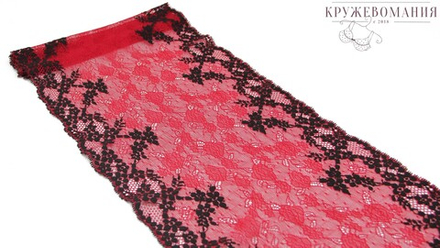 Эластичное кружево, черный и темно-красный, 22 см (Артикул: EK-1014), м