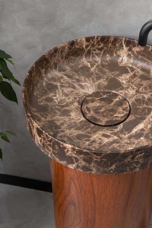 Boheme Раковина накладная Corian 400*130 Emprador + Пьедестал для раковины Corian 300*720 Red Wood