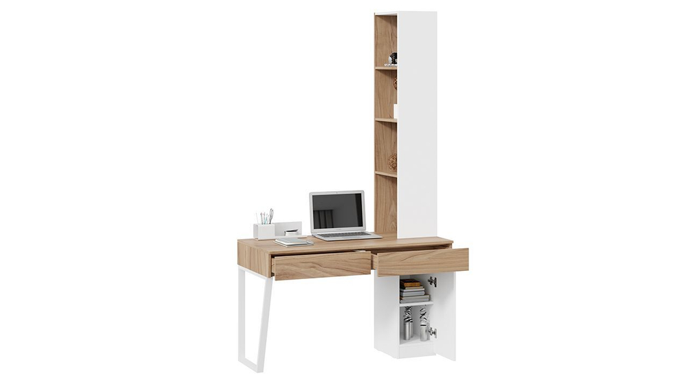 Стол письменный угловой с ящиками и шкафом Яблоня Беллуно/Графит софт 58,2х120х217,1 см