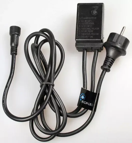 Блок питания с контроллером на 8 режимов 1.5 м., 220V, черный провод, Rich LED (RL-Cn2-220-B)