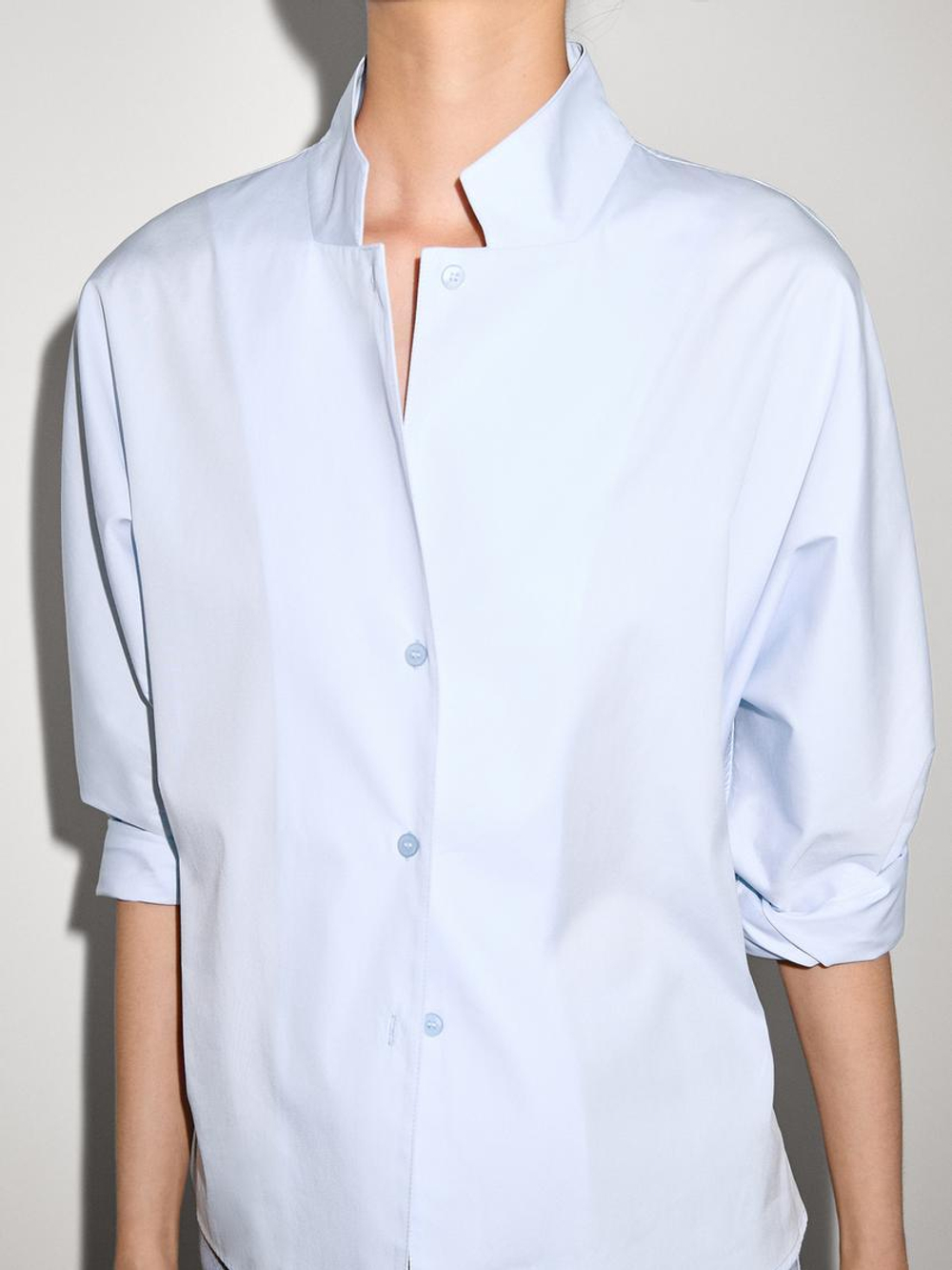 Massimo Dutti Рубашка из 100% хлопкового поплина, небесно-голубой